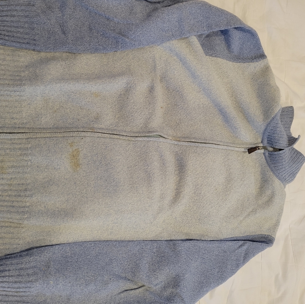 Mens wool knit sweater zip up Medium navy Blue